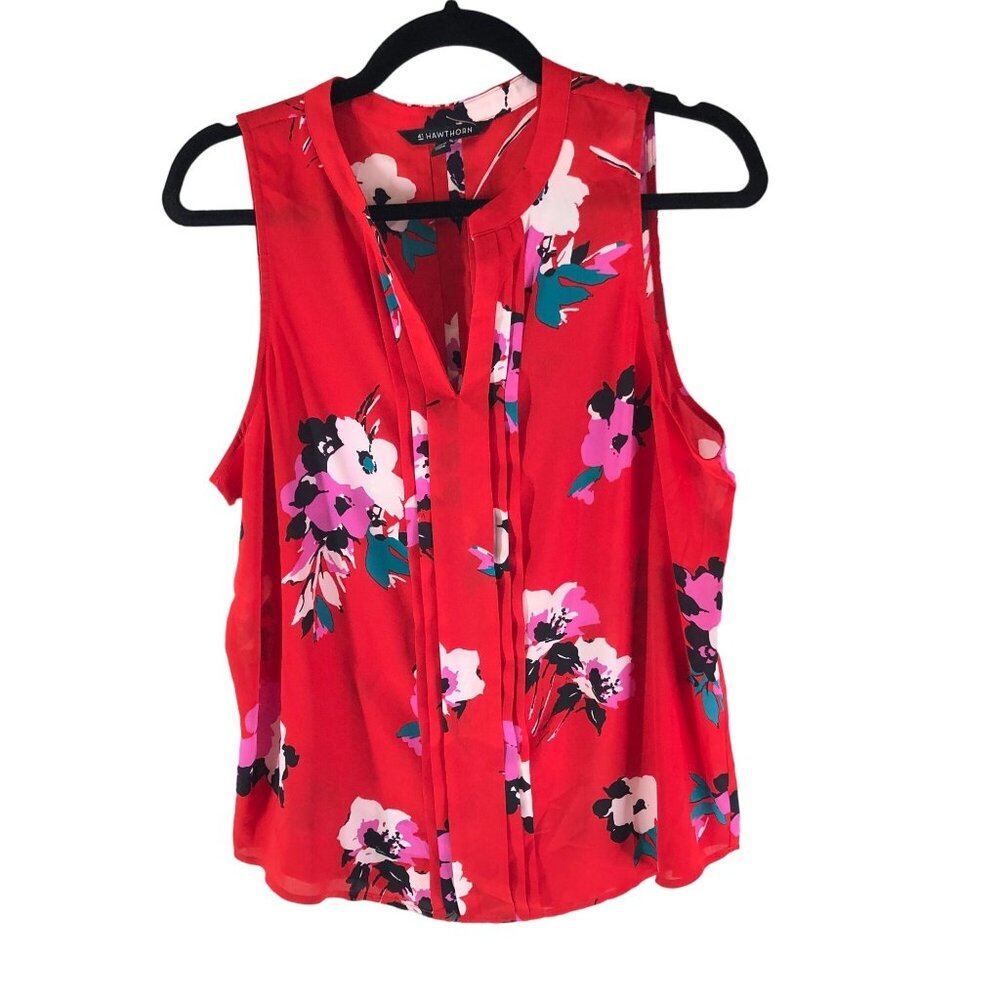 41 Hawthorn Womens Breyson Pleat Sleeveless Floral Print Top Blouse Red NWT M